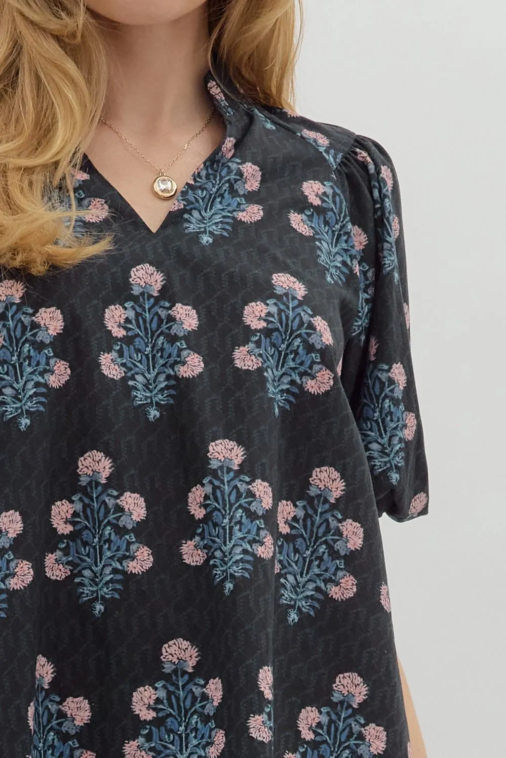 Madison Block Floral Print Top, Black sold by North & Main Clothing Company product image thumbnail 3
