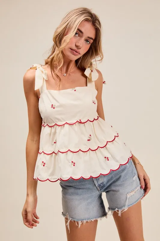 Abigail Embroidered Two Way Top, Cream sold by North & Main Clothing Company