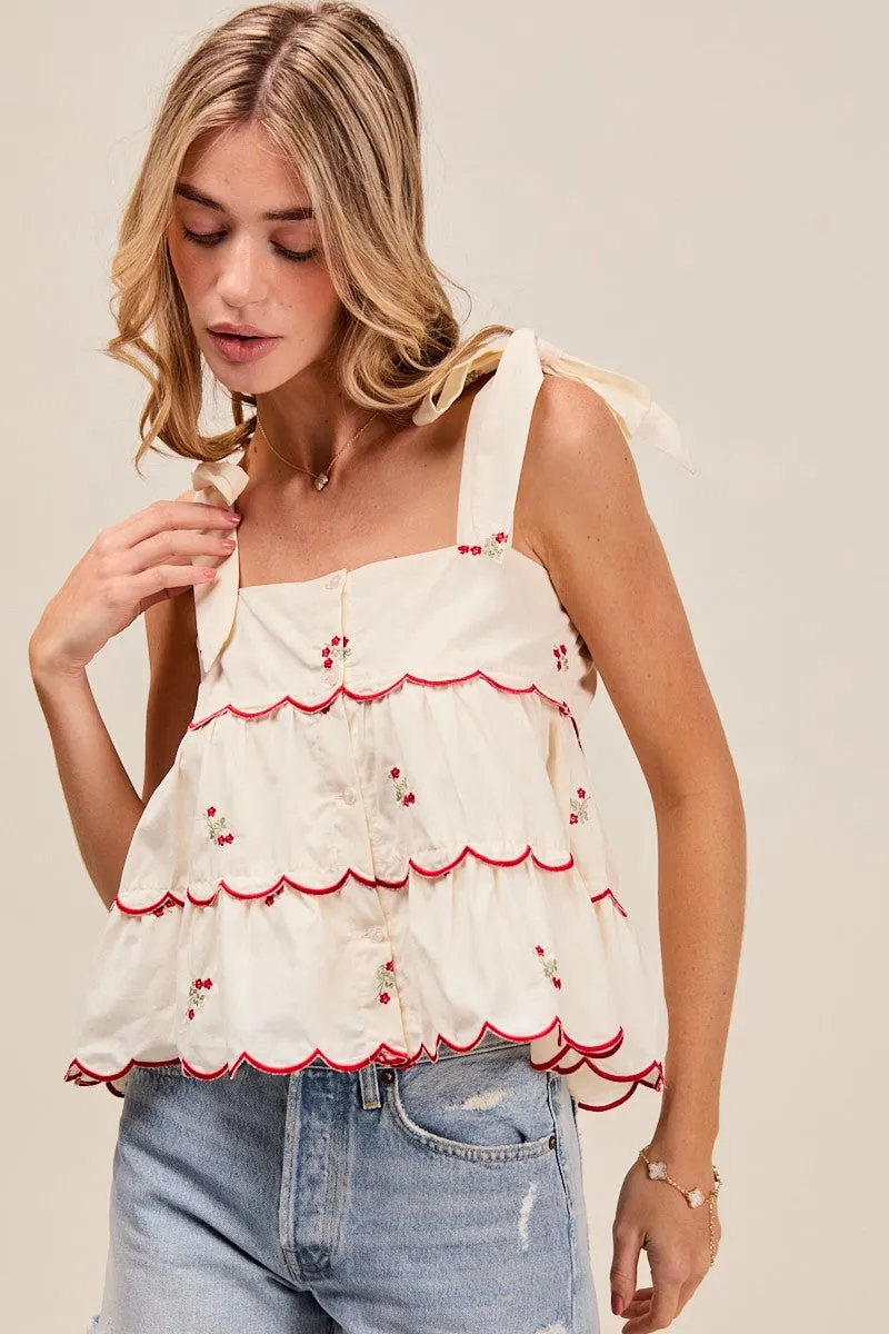 Abigail Embroidered Two Way Top, Cream sold by North & Main Clothing Company product image thumbnail 5