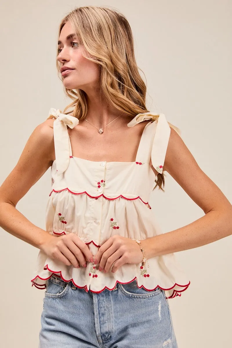 Abigail Embroidered Two Way Top, Cream sold by North & Main Clothing Company product image thumbnail 3