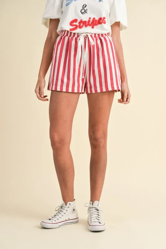 Avery Striped Twill Denim Shorts, Red sold by North & Main Clothing Company