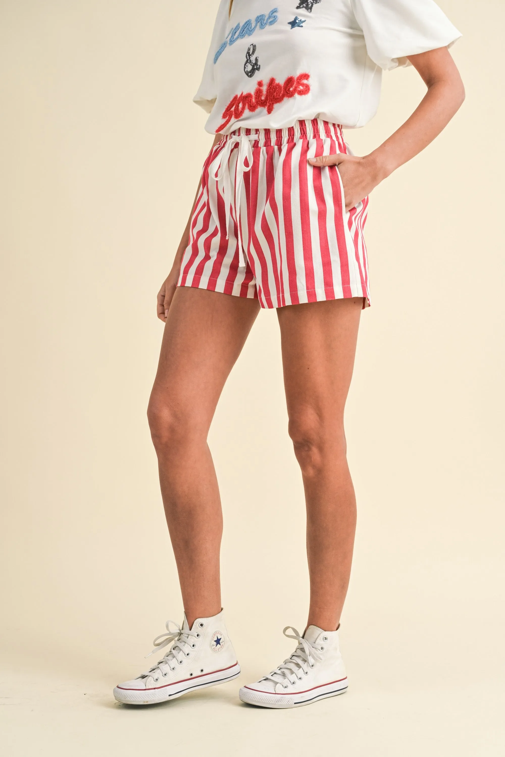 Avery Striped Twill Denim Shorts, Red sold by North & Main Clothing Company product image thumbnail 4