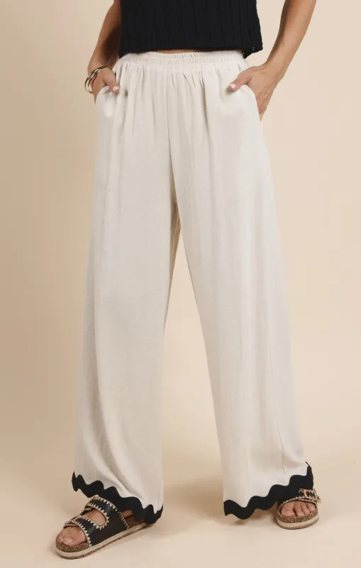 Sugarloaf Wavy Trim Elastic Pants, Oatmeal | Sadie & Sage sold by North & Main Clothing Company