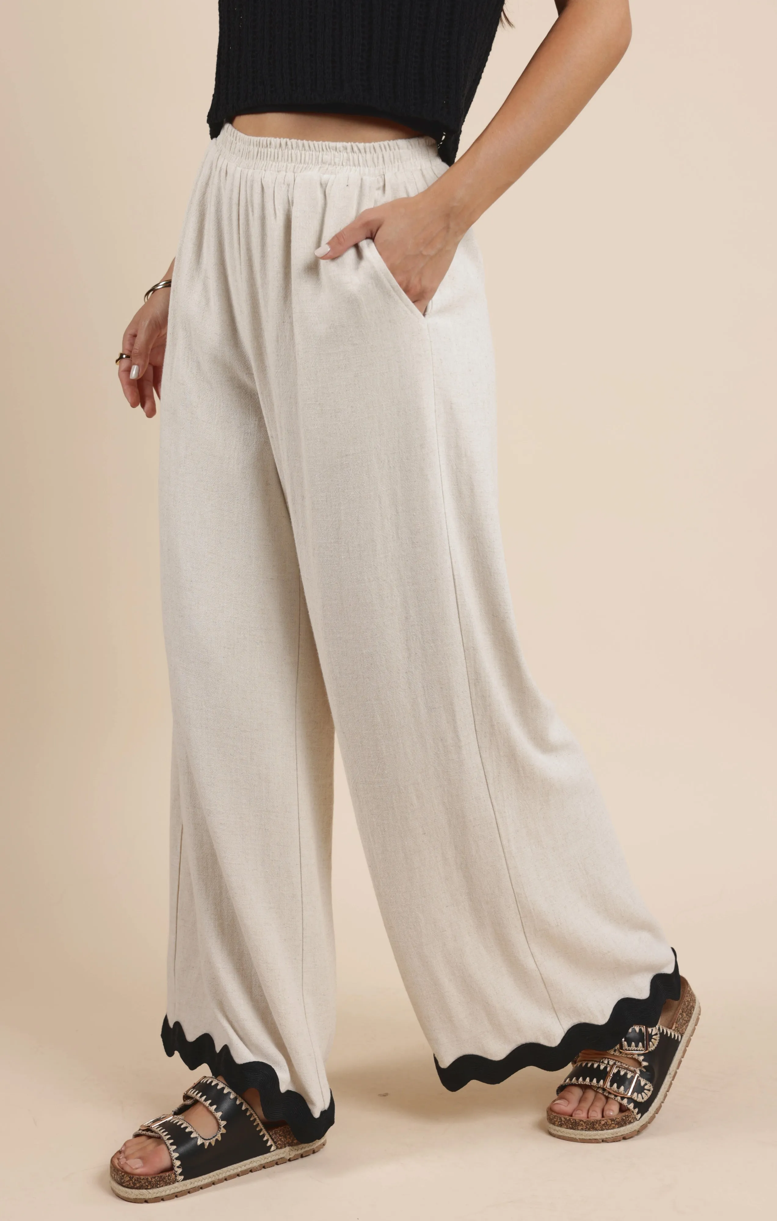 Sugarloaf Wavy Trim Elastic Pants, Oatmeal | Sadie & Sage sold by North & Main Clothing Company product image thumbnail 3
