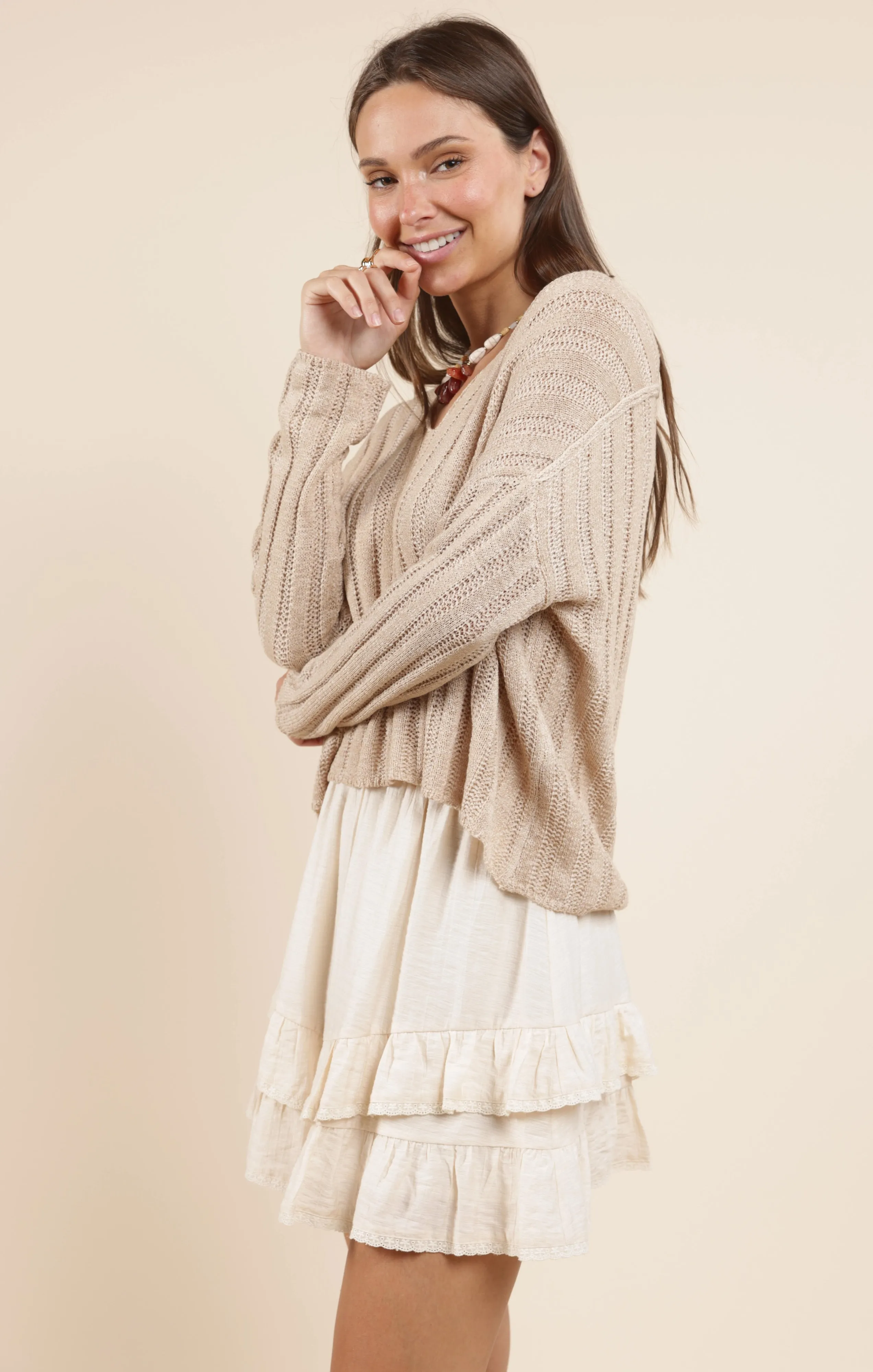 Devon Wide Rib Knit Sweater, Taupe | Sadie & Sage sold by North & Main Clothing Company product image thumbnail 5
