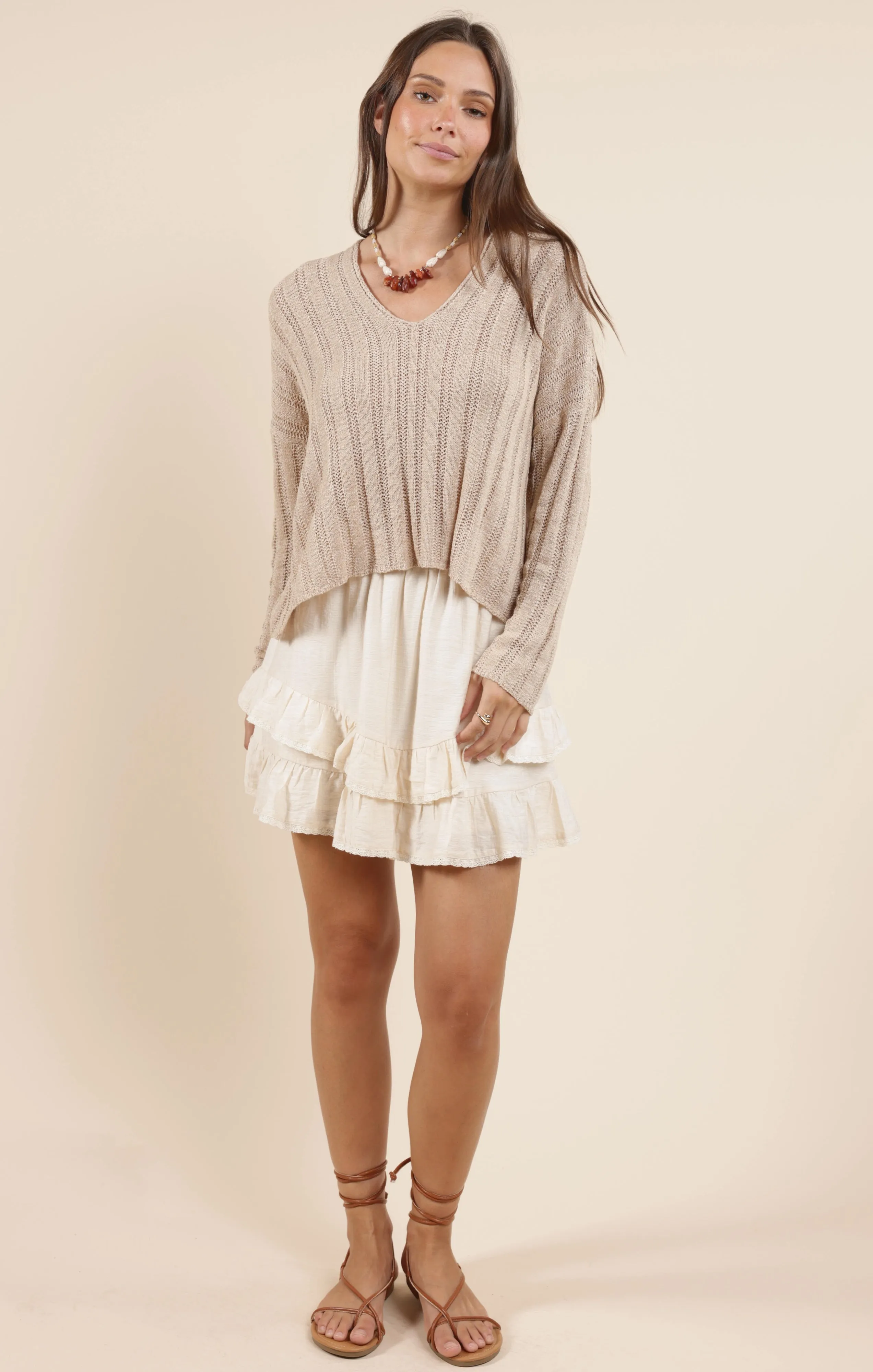 Devon Wide Rib Knit Sweater, Taupe | Sadie & Sage sold by North & Main Clothing Company product image thumbnail 4