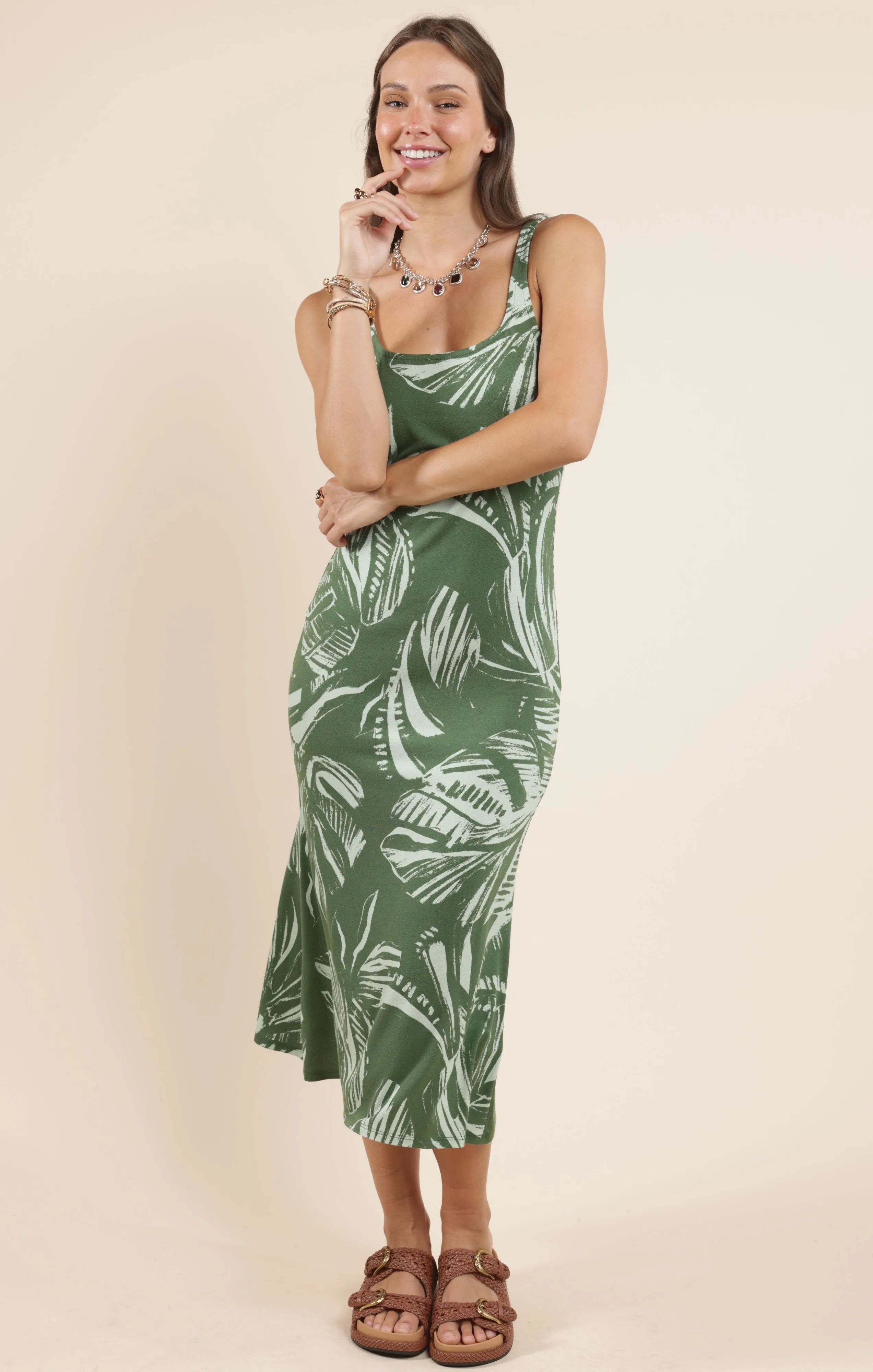 Prosper Scoop Neck Breezy Dress, Green Multi | Sadie & Sage sold by North & Main Clothing Company product image thumbnail 2