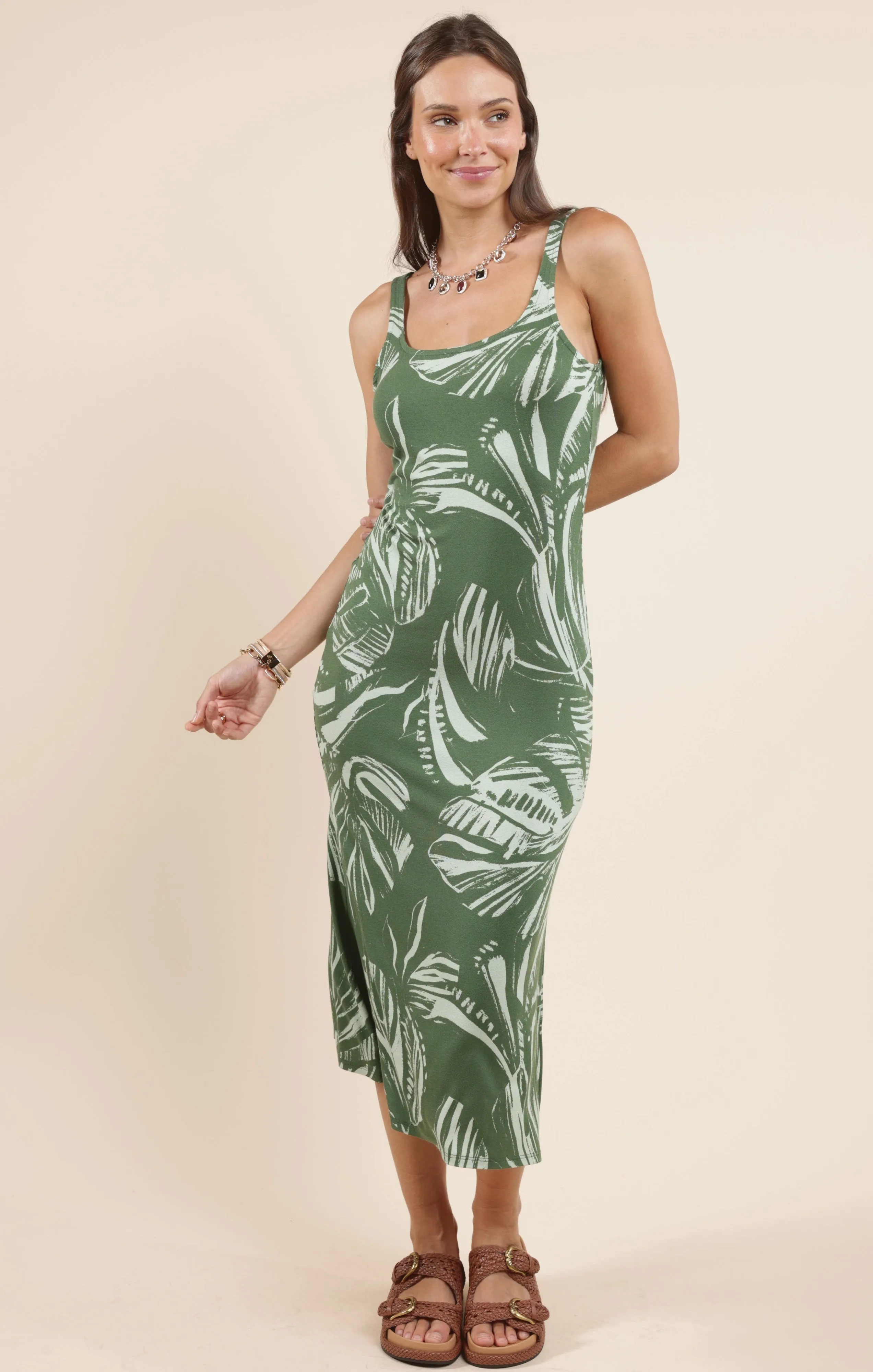 Prosper Scoop Neck Breezy Dress, Green Multi | Sadie & Sage sold by North & Main Clothing Company