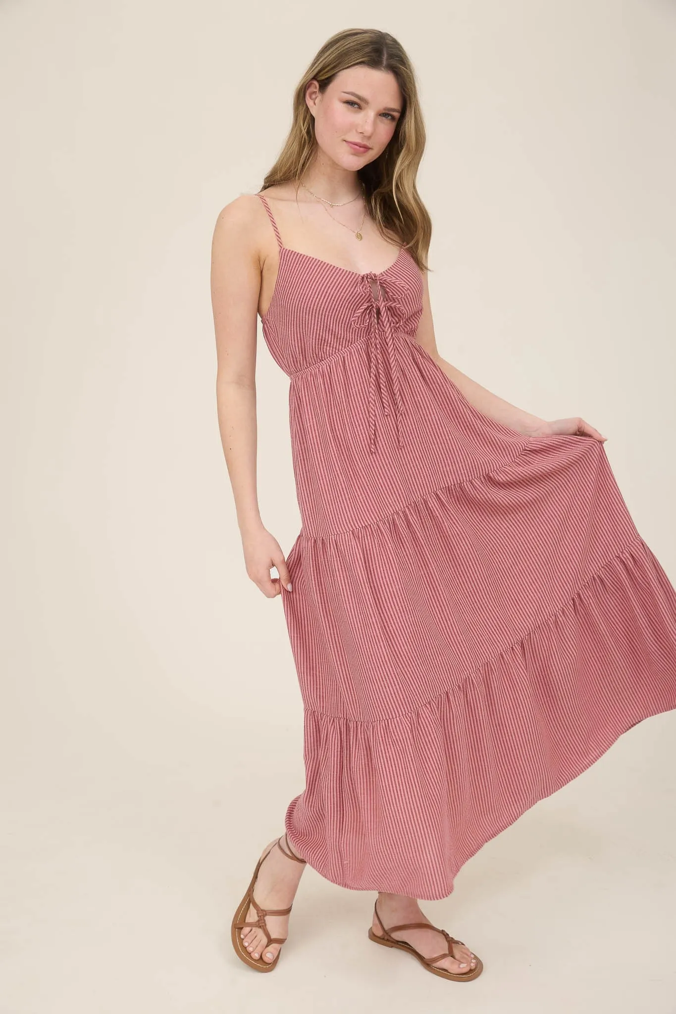 Aurora Striped Front Tie Cutout Dress, Mauve sold by North & Main Clothing Company product image thumbnail 4