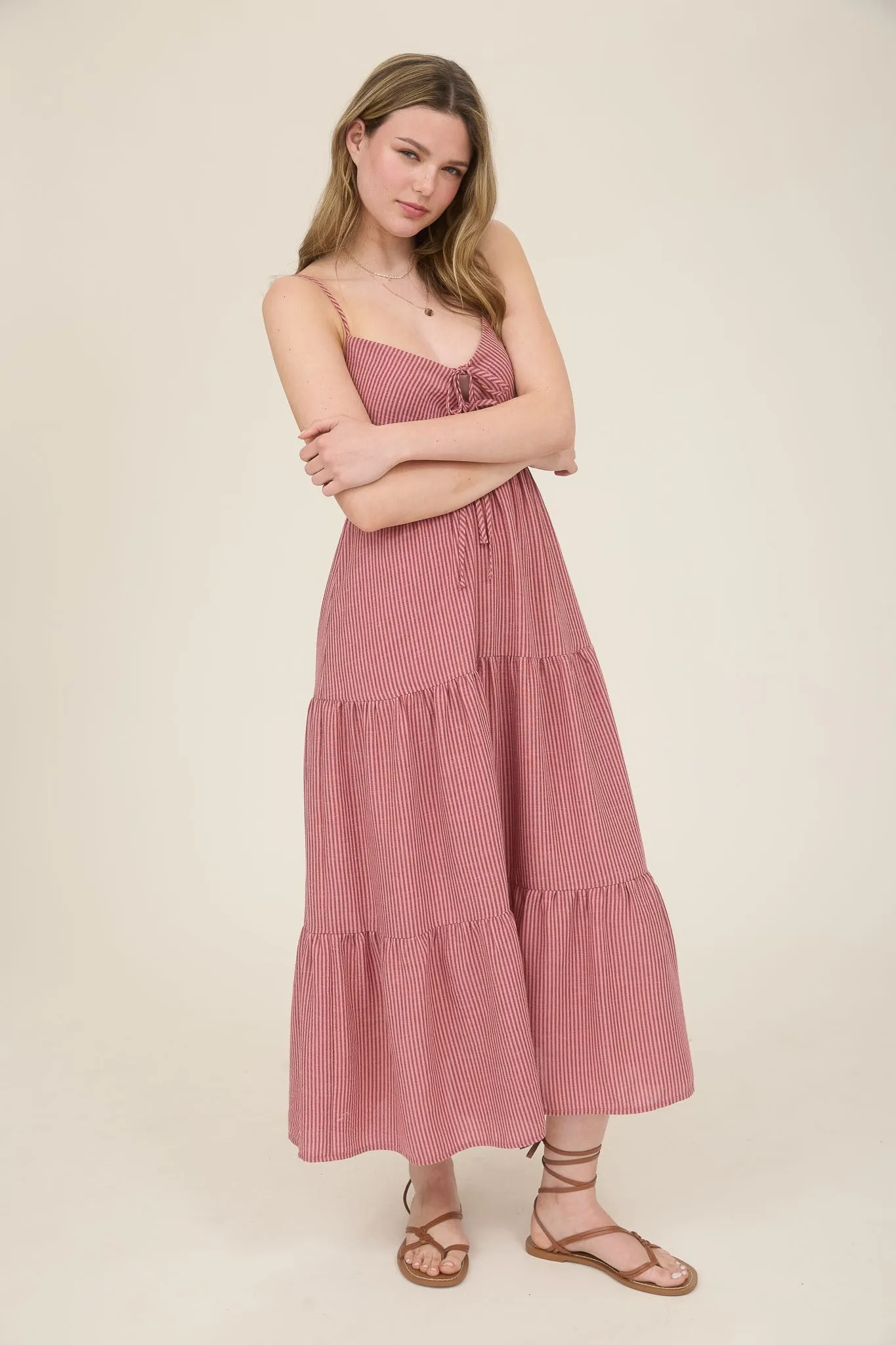 Aurora Striped Front Tie Cutout Dress, Mauve sold by North & Main Clothing Company product image thumbnail 3