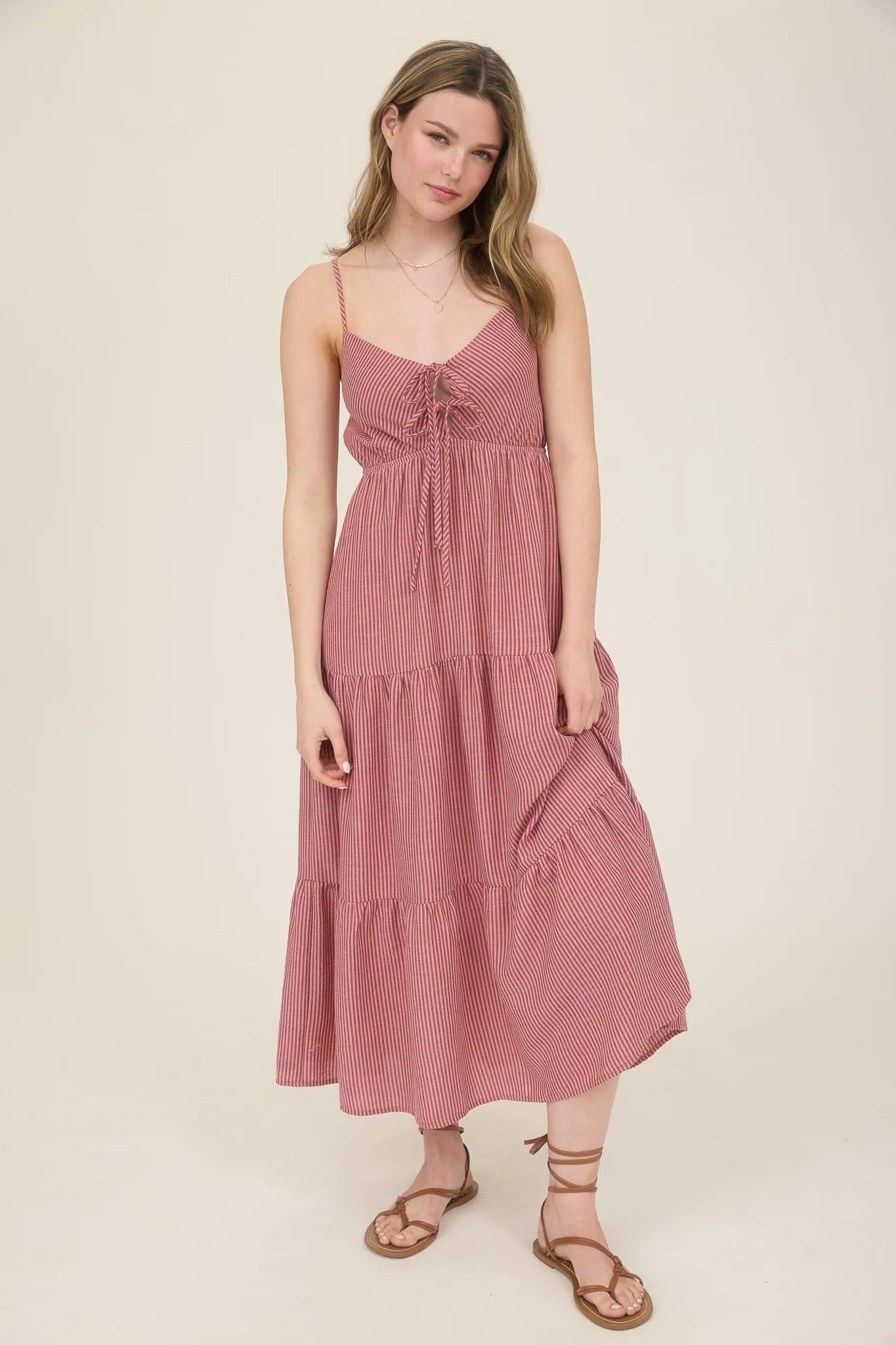 Aurora Striped Front Tie Cutout Dress, Mauve sold by North & Main Clothing Company product image thumbnail 5