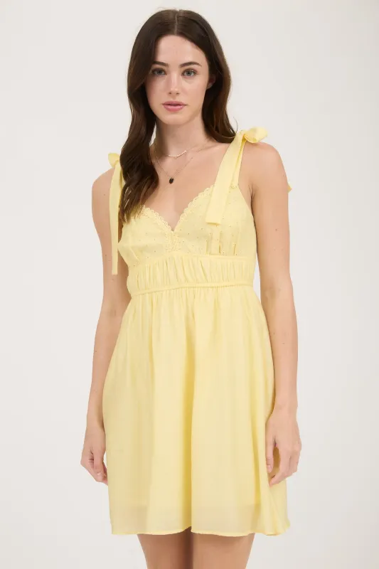 Gianna Eyelet Detail Lace Trim Dress, Light Yellow sold by North & Main Clothing Company
