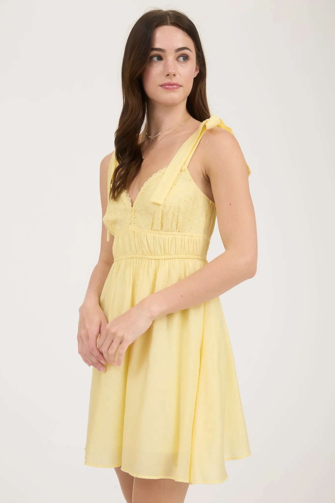 Gianna Eyelet Detail Lace Trim Dress, Light Yellow sold by North & Main Clothing Company product image thumbnail 3