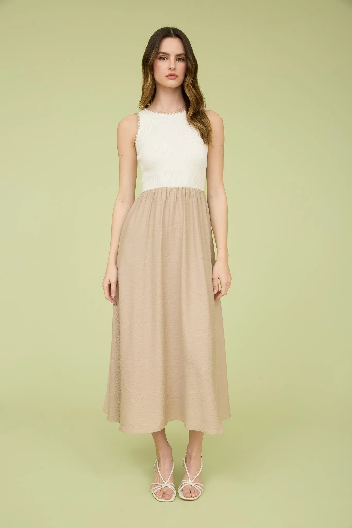 Lily Contrast Trim Mixed Media Dress, Khaki sold by North & Main Clothing Company product image thumbnail 4