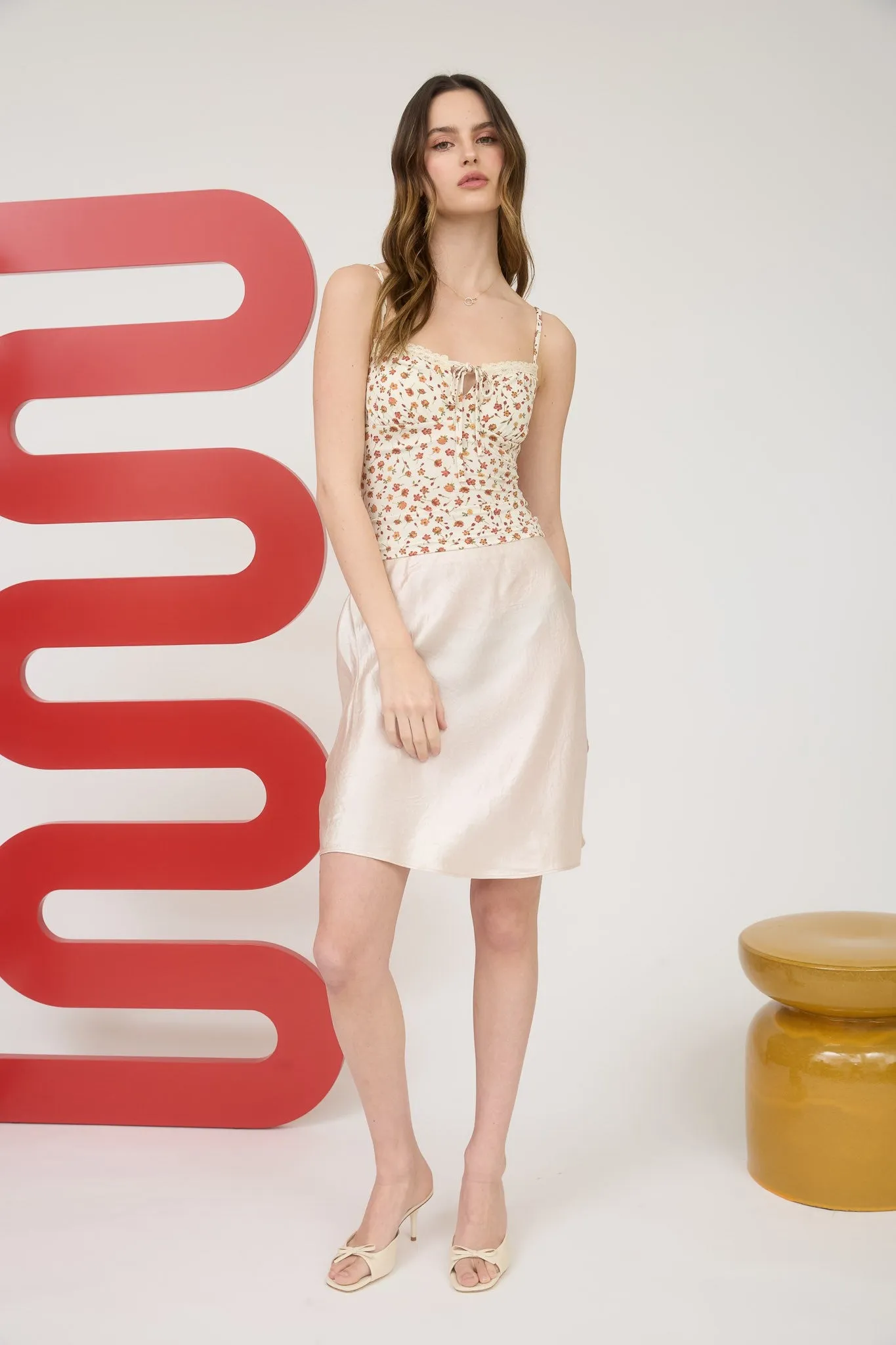 Emily Floral Front Tie Cutout Cami, Cream Multi sold by North & Main Clothing Company product image thumbnail 2