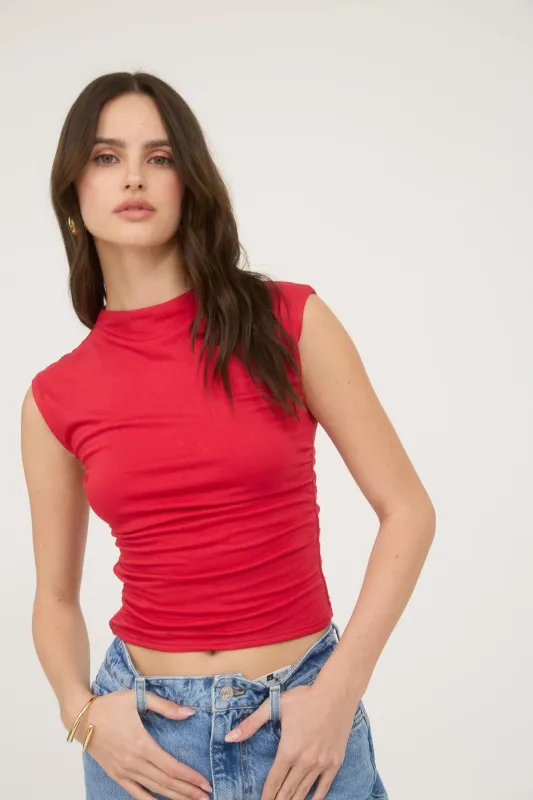Alessia Reversible Funnel Neck Top, Red sold by North & Main Clothing Company