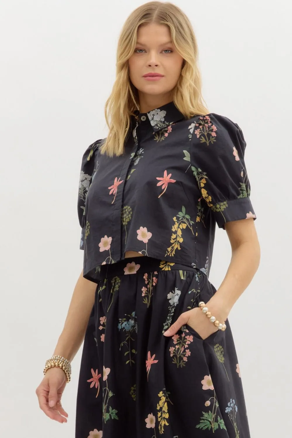 Evelyn Puff Sleeve Floral Print Top, Black sold by North & Main Clothing Company product image thumbnail 4