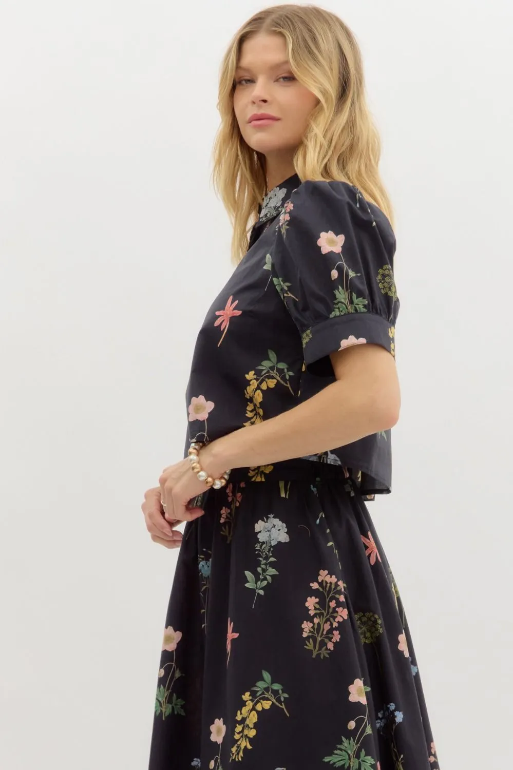 Evelyn Puff Sleeve Floral Print Top, Black sold by North & Main Clothing Company product image thumbnail 5