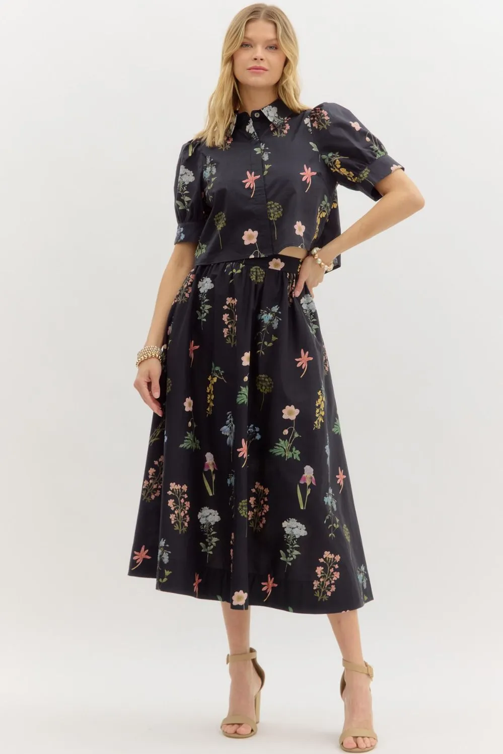 Evelyn Puff Sleeve Floral Print Top, Black sold by North & Main Clothing Company product image thumbnail 2