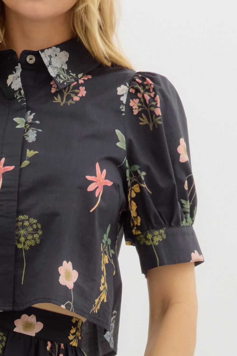 Evelyn Puff Sleeve Floral Print Top, Black sold by North & Main Clothing Company product image thumbnail 3