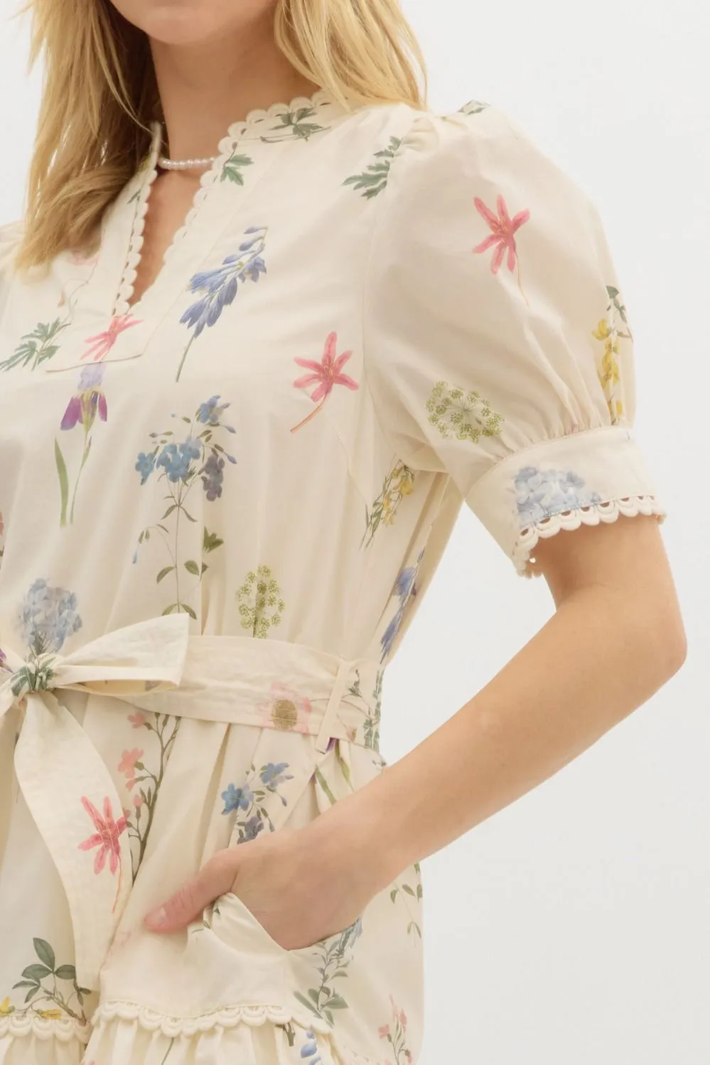 Ava Floral Scallop Trim Dress, Cream sold by North & Main Clothing Company product image thumbnail 3