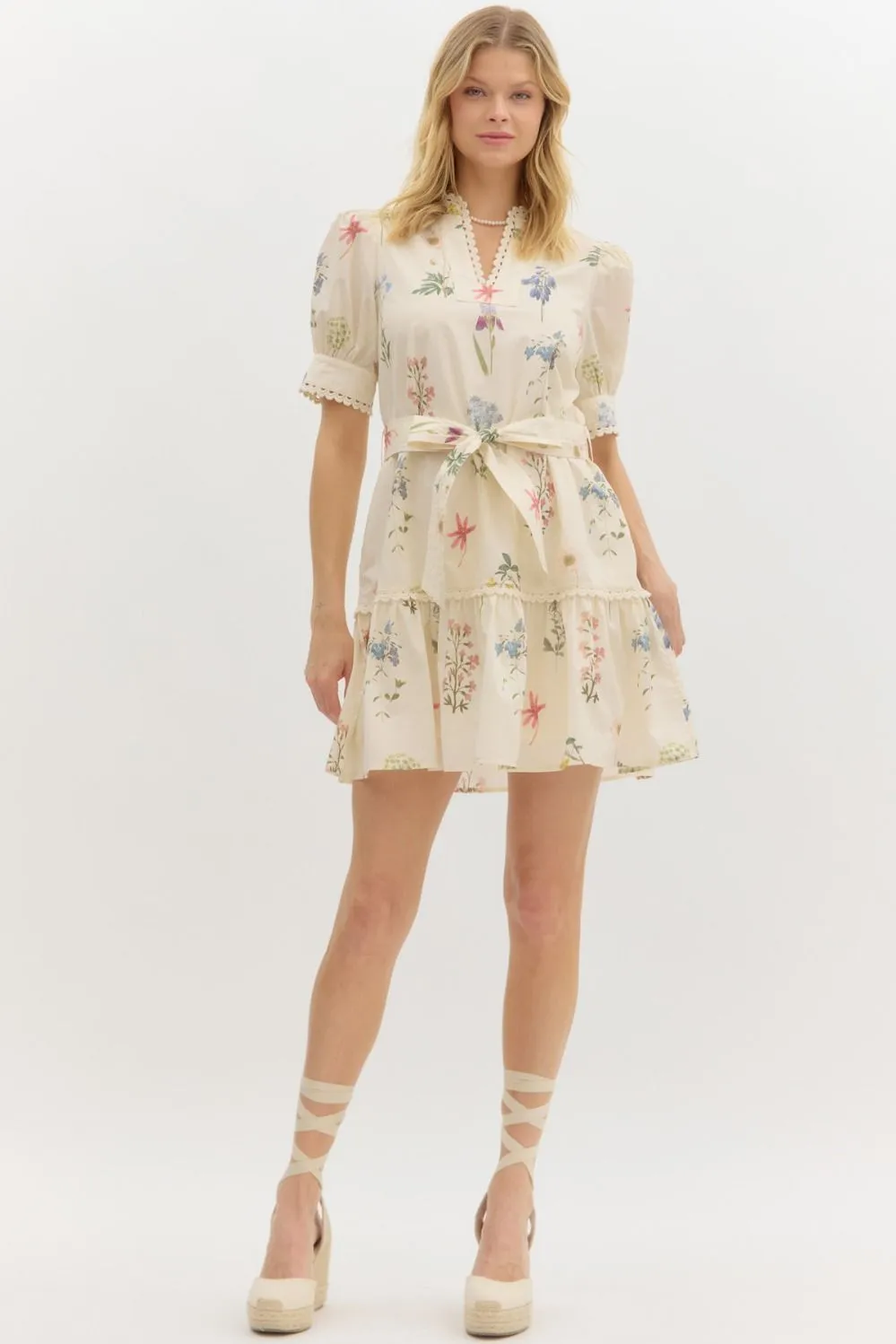 Ava Floral Scallop Trim Dress, Cream sold by North & Main Clothing Company product image thumbnail 2