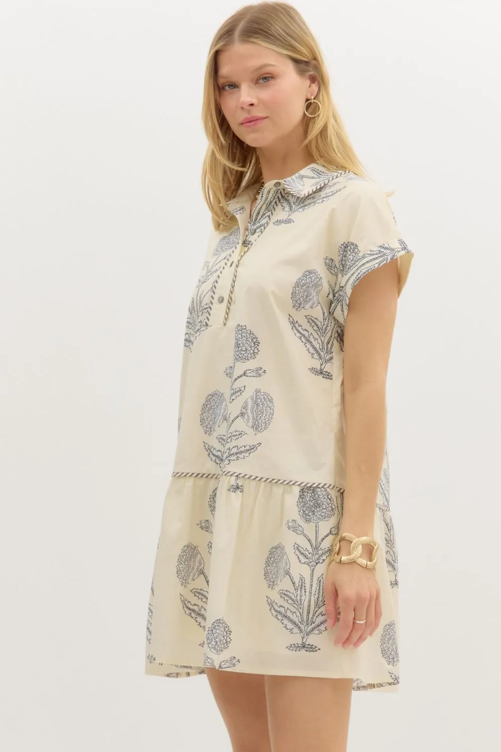 Isabella Printed Collared Mini Dress, Cream sold by North & Main Clothing Company product image thumbnail 4