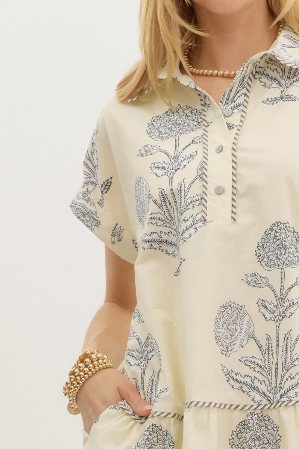 Isabella Printed Collared Mini Dress, Cream sold by North & Main Clothing Company product image thumbnail 3