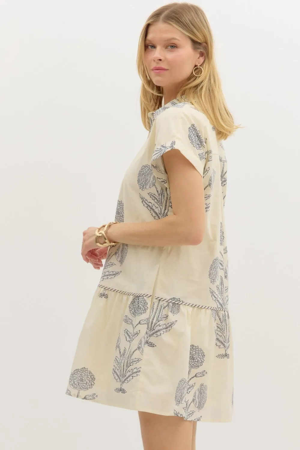 Isabella Printed Collared Mini Dress, Cream sold by North & Main Clothing Company product image thumbnail 5