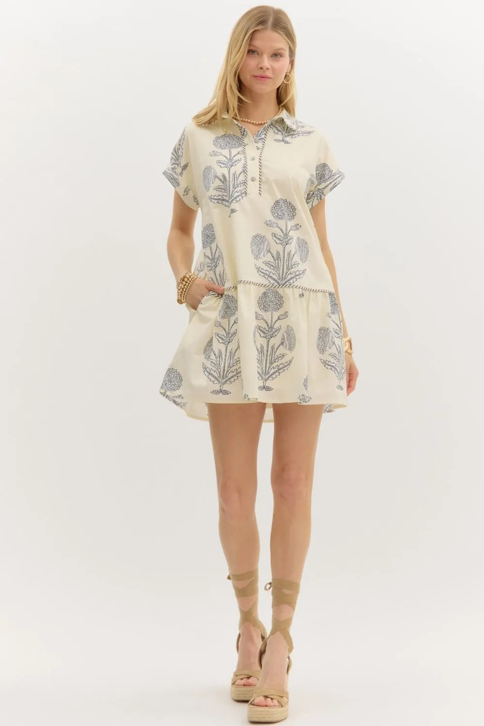 Isabella Printed Collared Mini Dress, Cream sold by North & Main Clothing Company product image thumbnail 2