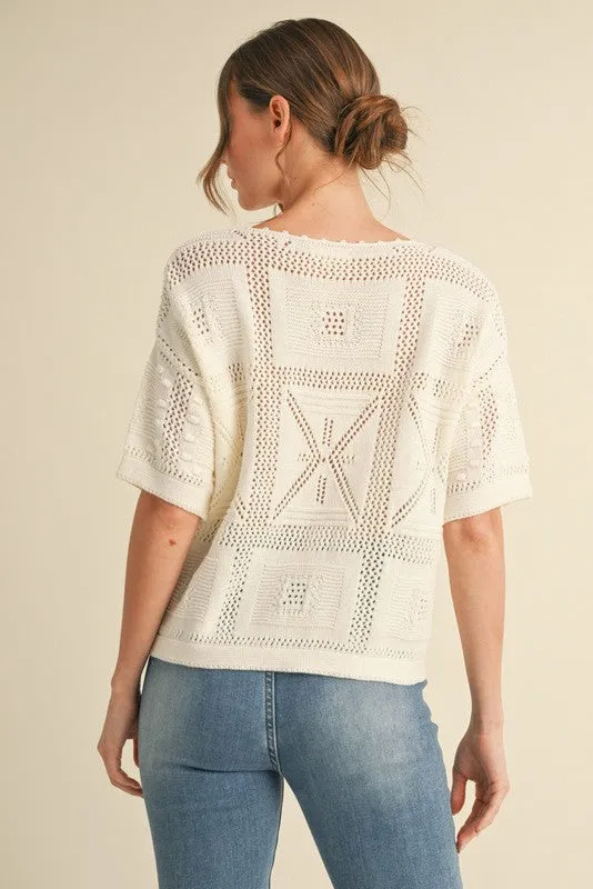 Charlotte Crochet Knit Top, Ivory sold by North & Main Clothing Company product image thumbnail 4