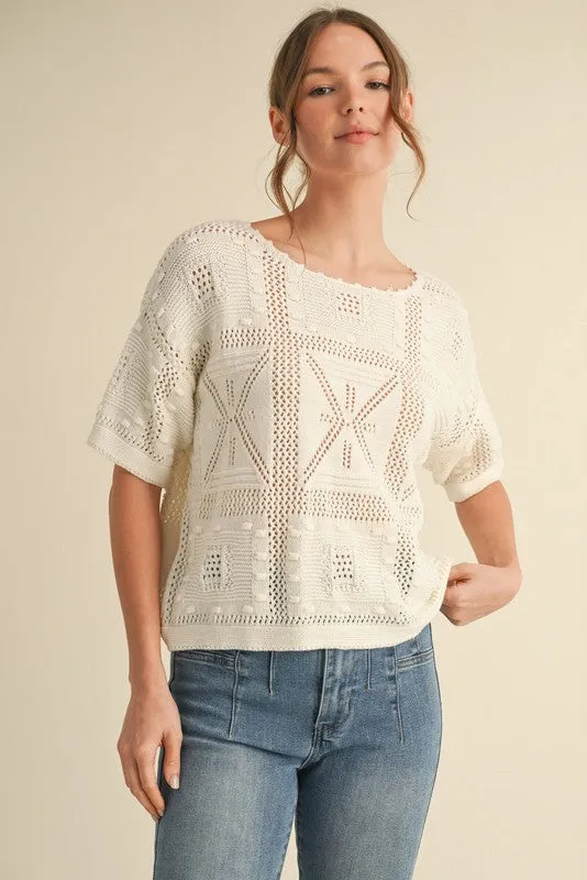 Charlotte Crochet Knit Top, Ivory sold by North & Main Clothing Company