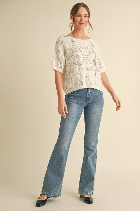 Charlotte Crochet Knit Top, Ivory sold by North & Main Clothing Company product image thumbnail 2