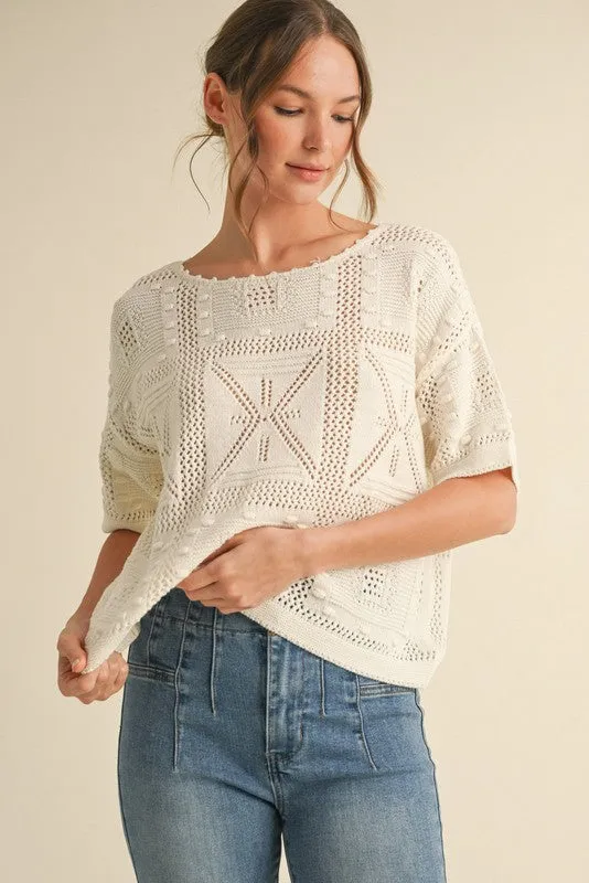 Charlotte Crochet Knit Top, Ivory sold by North & Main Clothing Company product image thumbnail 3