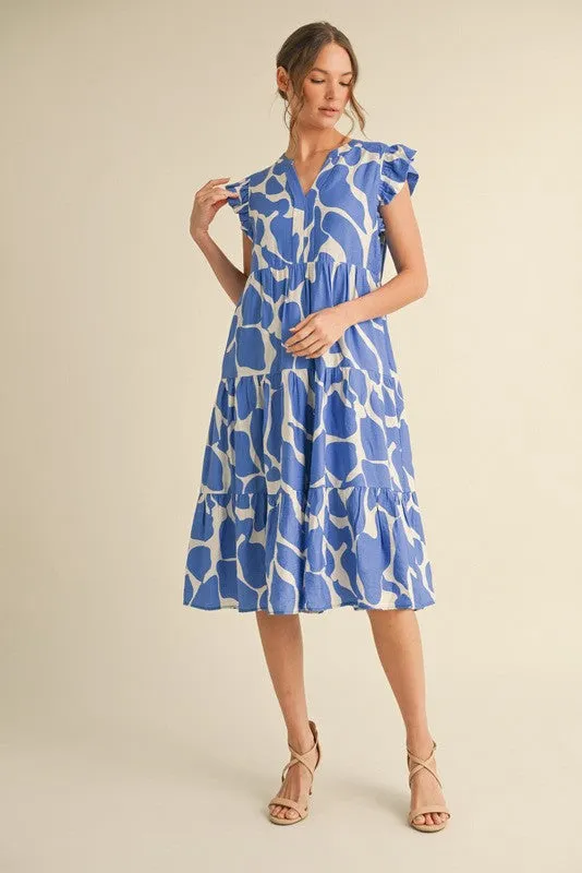 Emma Printed Flutter Sleeve Midi Dress, Blue sold by North & Main Clothing Company product image thumbnail 2