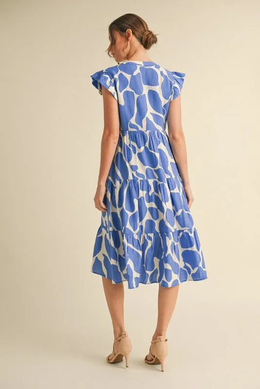 Emma Printed Flutter Sleeve Midi Dress, Blue sold by North & Main Clothing Company product image thumbnail 3