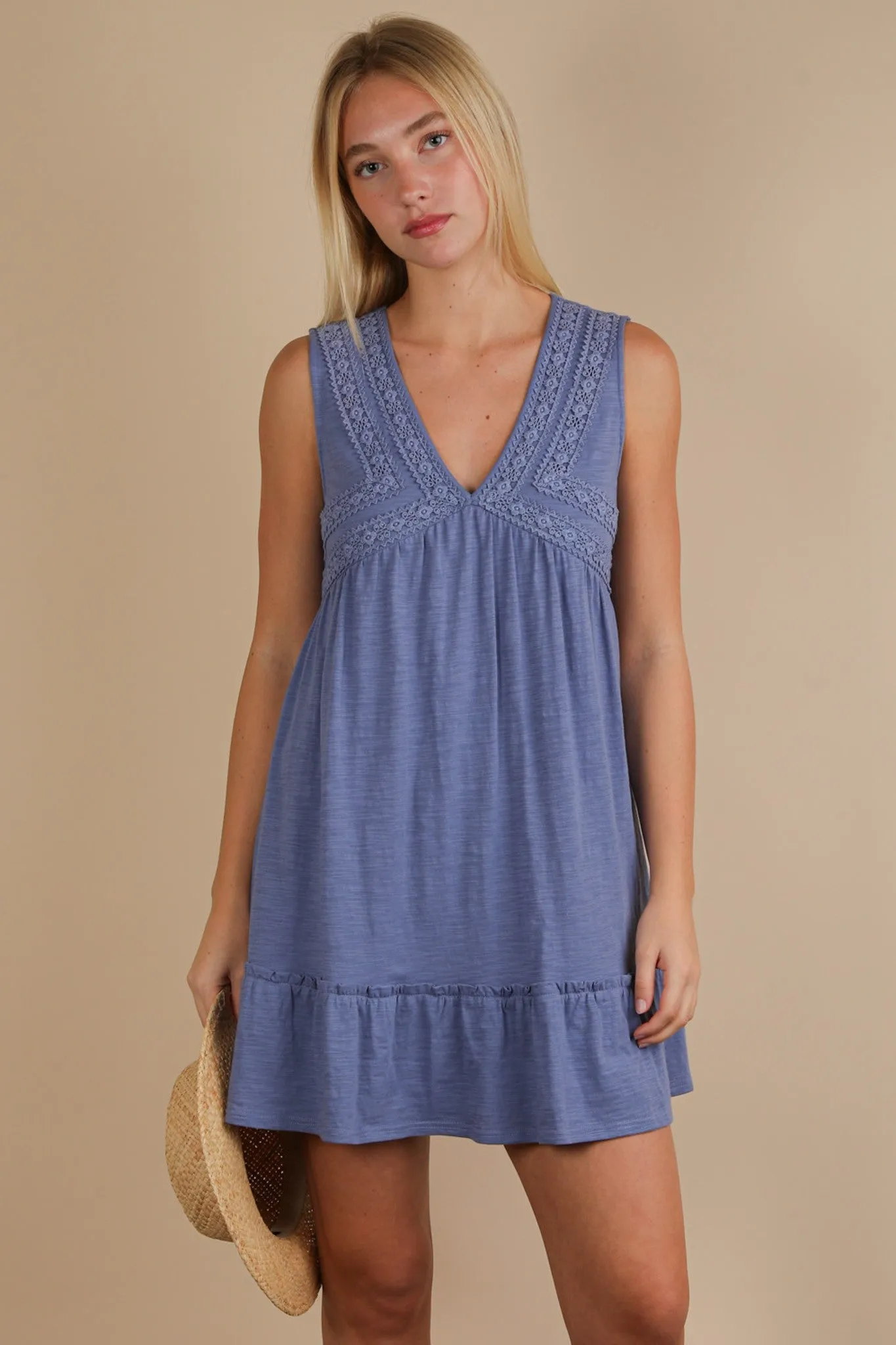 Calista Trim Detail V-Neck Mini Dress, Denim sold by North & Main Clothing Company product image thumbnail 2