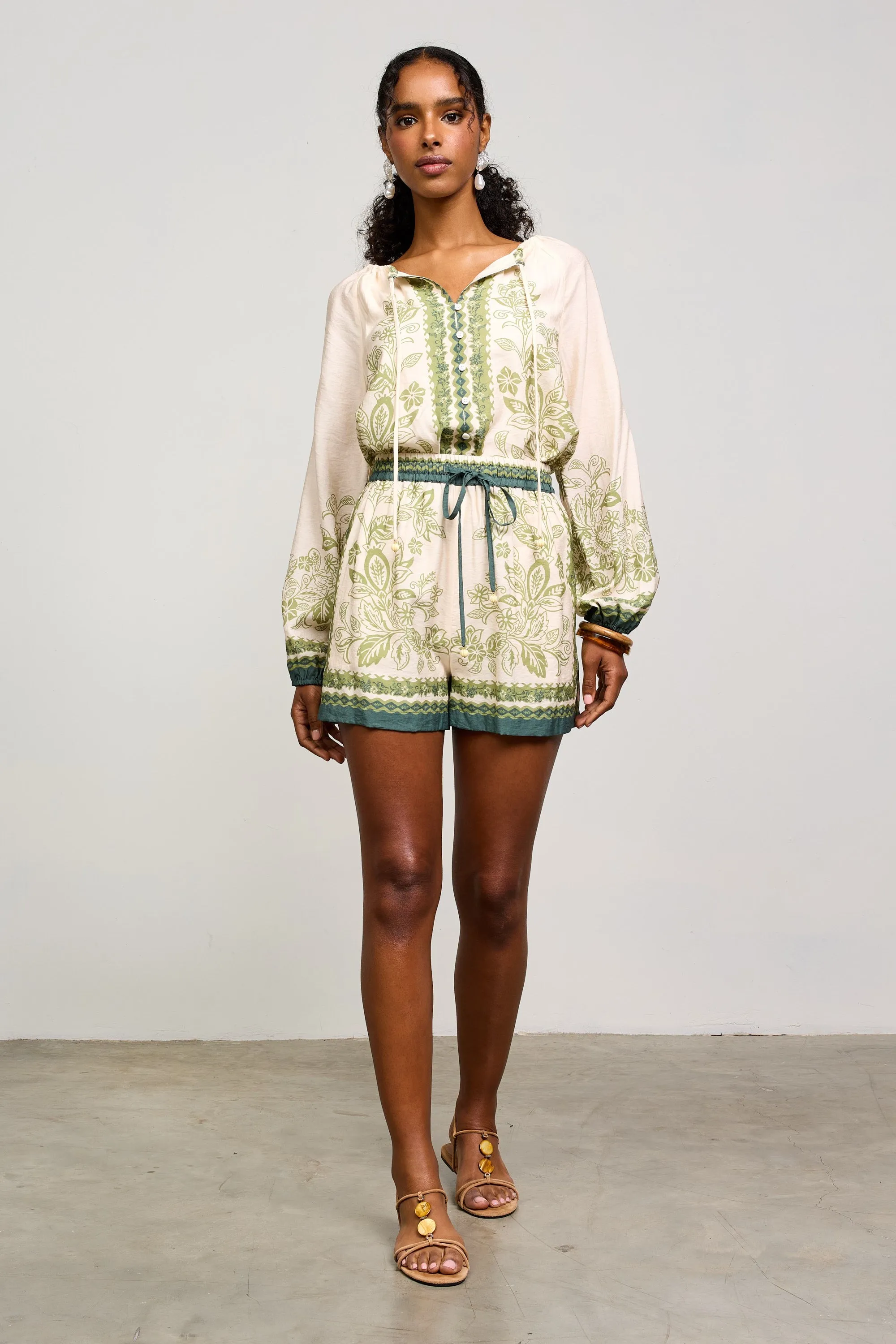 Darcy Border Print Shorts, Cream-Olive sold by North & Main Clothing Company product image thumbnail 2