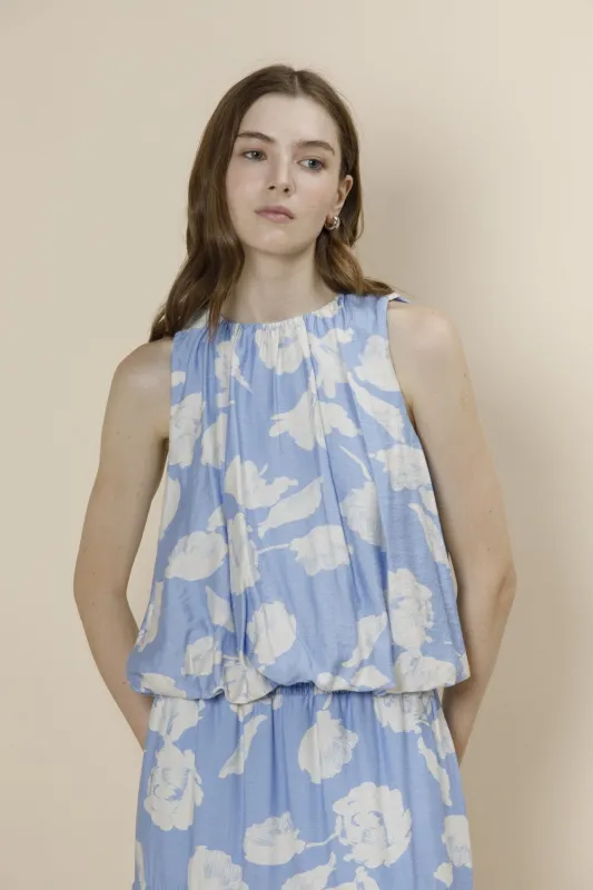 Bailee Floral Bubble Crop Top, Light Blue sold by North & Main Clothing Company