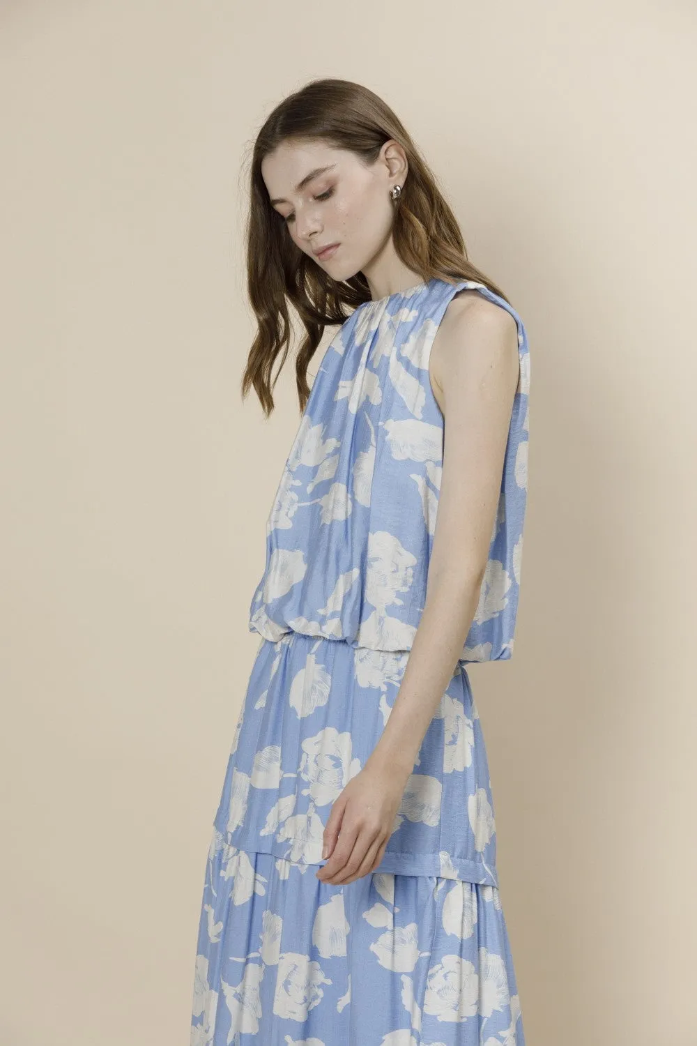 Bailee Floral Smocked Waist Maxi Skirt, Light Blue sold by North & Main Clothing Company product image thumbnail 2