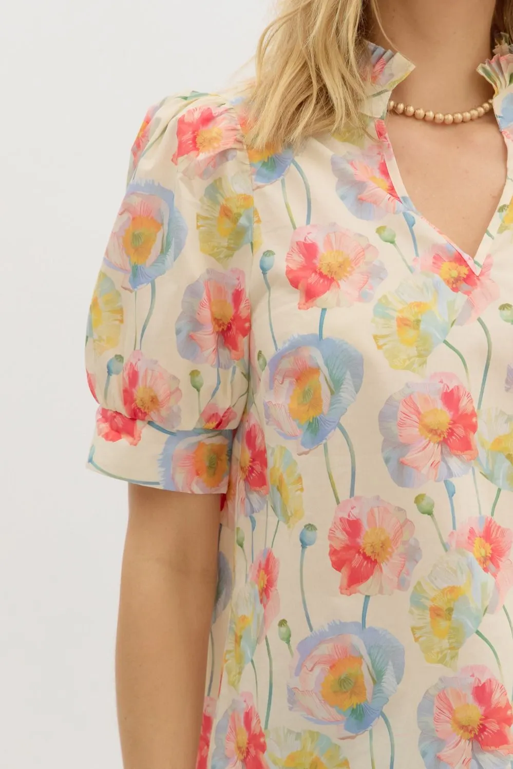 Harlee Floral Ruffle Neck Top, Cream sold by North & Main Clothing Company product image thumbnail 3