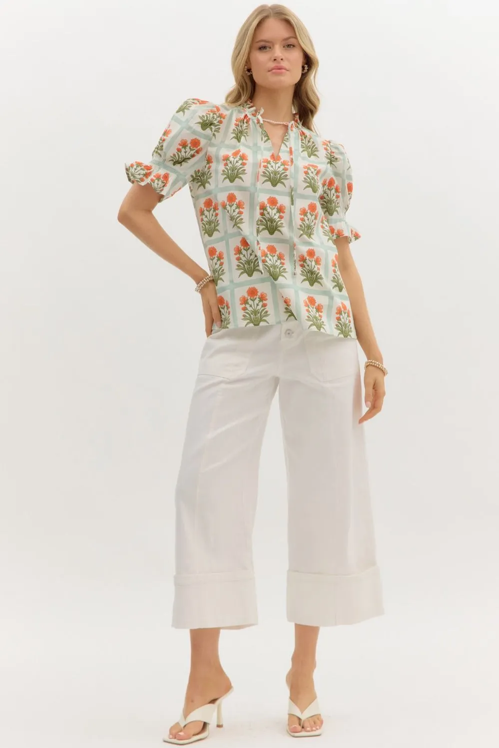 Liv Floral Ruffle Finish Top, Orange sold by North & Main Clothing Company product image thumbnail 2