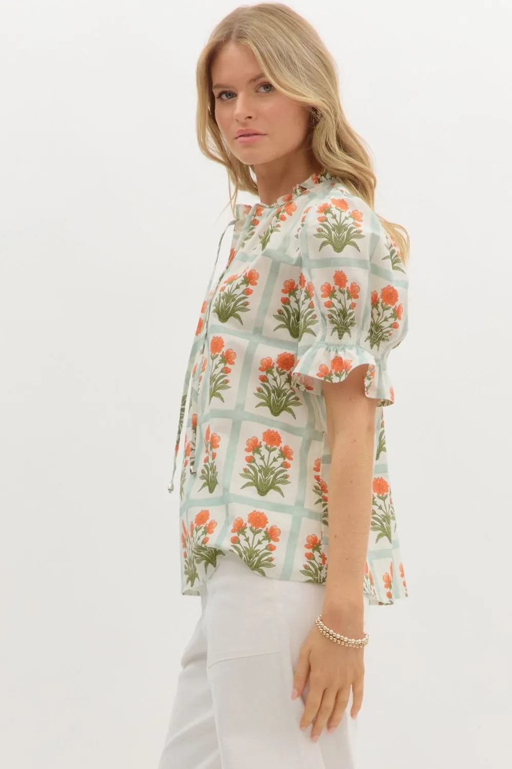 Liv Floral Ruffle Finish Top, Orange sold by North & Main Clothing Company product image thumbnail 5