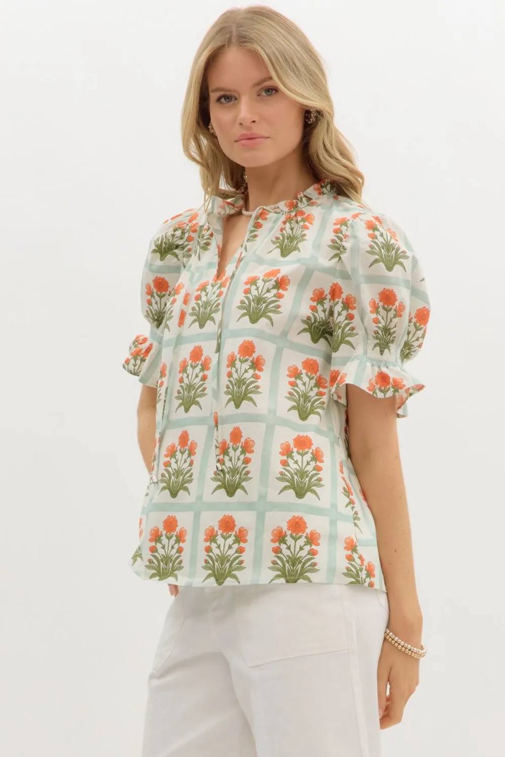 Liv Floral Ruffle Finish Top, Orange sold by North & Main Clothing Company product image thumbnail 4