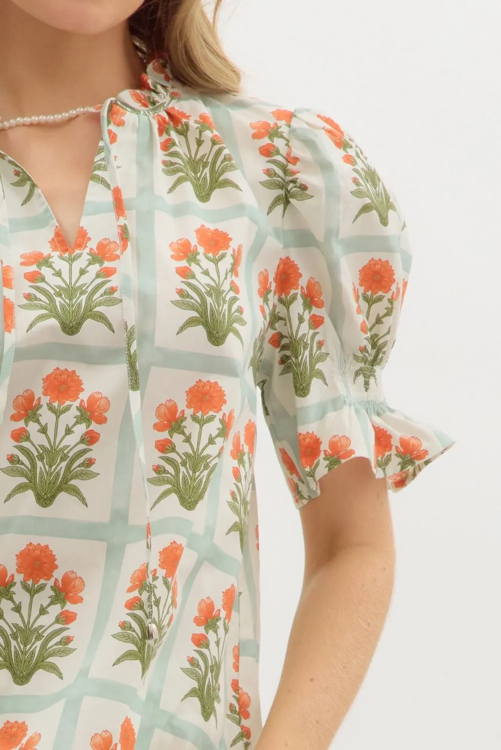 Liv Floral Ruffle Finish Top, Orange sold by North & Main Clothing Company product image thumbnail 3