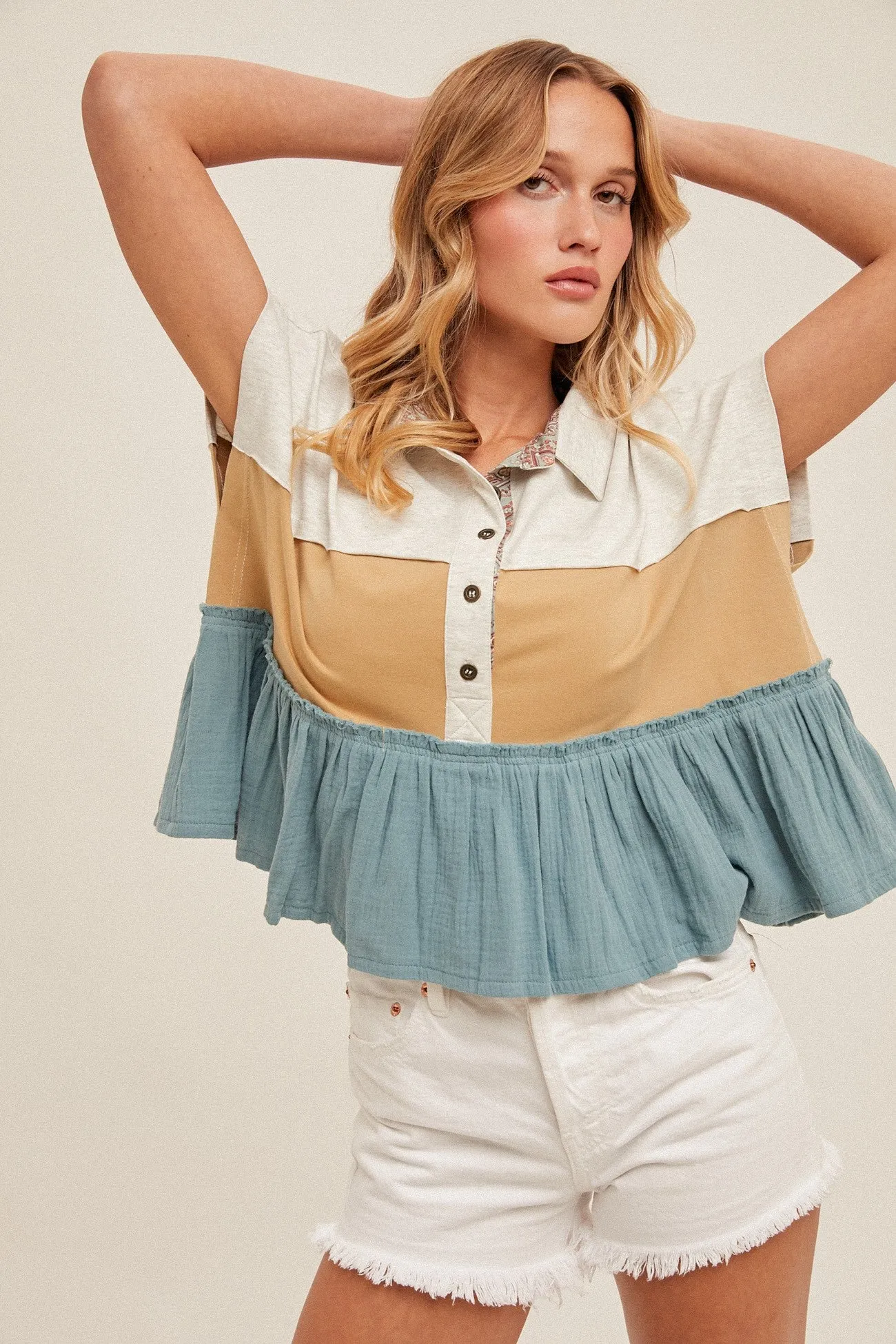 Julietta Colorblock Oversized Crop Top, Teal sold by North & Main Clothing Company product image thumbnail 3