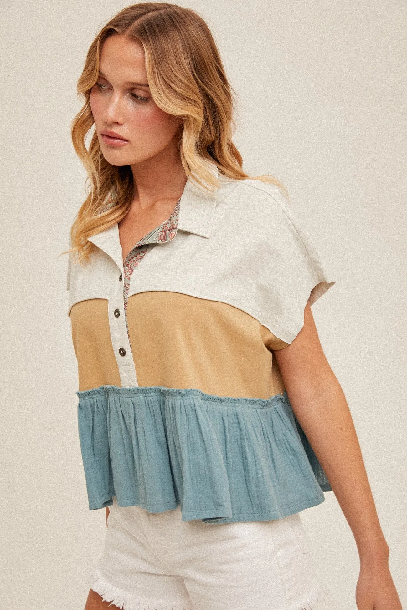 Julietta Colorblock Oversized Crop Top, Teal sold by North & Main Clothing Company product image thumbnail 4