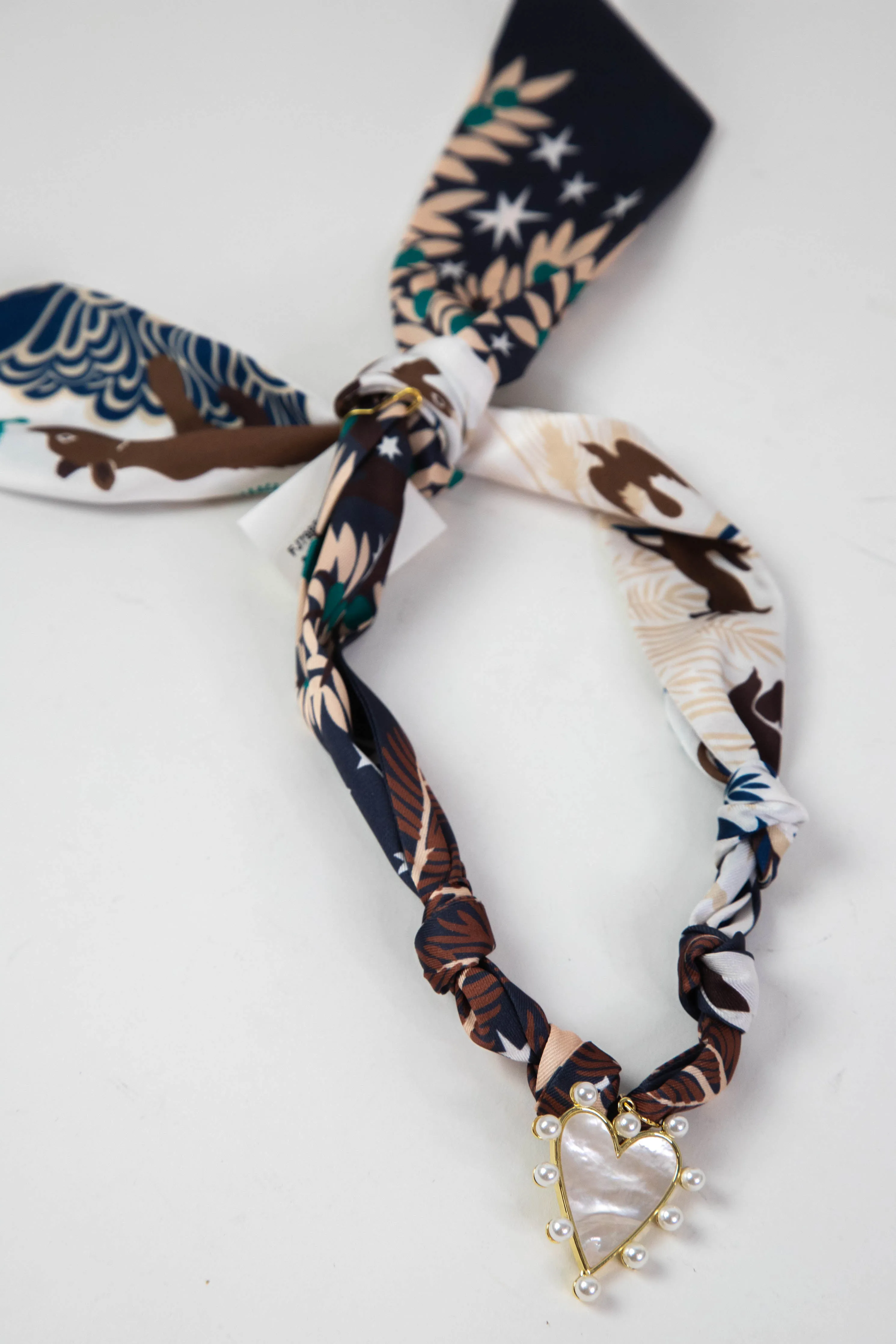 Marigold Pearl Heart Scarf Necklace, Navy/Brown | Nora James Jewelry sold by North & Main Clothing Company
