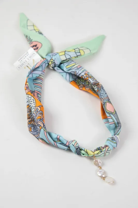 Seaglass Vertical Pearl Scarf Necklace, Blue/Mint | Nora James Jewelry sold by North & Main Clothing Company