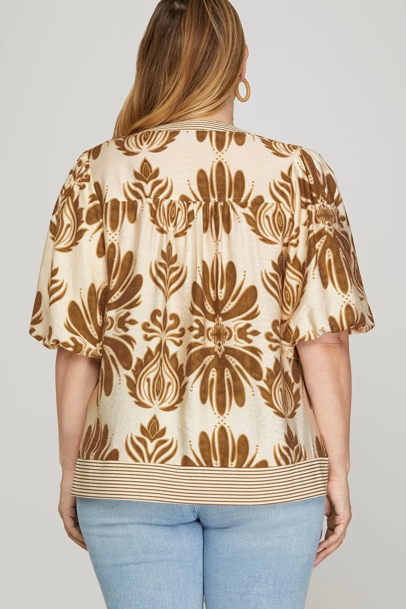 Arabella Bubble Sleeve Printed Top, Camel | Plus Size sold by North & Main Clothing Company product image thumbnail 2